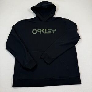 Oakley Hoodie Men L Black Camo Logo Sweatshirt Pullover‎ y2k Kangaroo Pockets